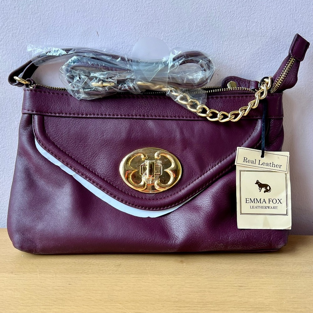 EMMA FOX PLUM BURGUNDY LEATHER SHOULDER CROSSBODY BAG PURSE BRAND NEW W/ TAGS